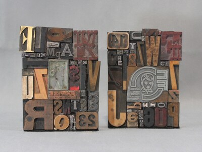Printers letterpress bookends,  Vintge typeset bookends, vintage printers wood blocks bookends - image1
